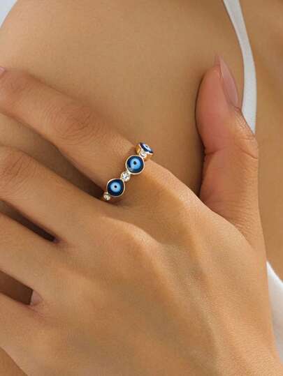 1pc Fashionable Vintage Versatile Sparkling Demon Eye Design Ring, Summer Vacation Style For Women