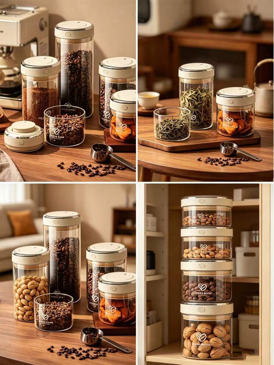 1pc Glass Coffee Bean Storage Container With CO2 Valve - 16.91/37.2/57.48oz Multi-Purpose Airtight Canister For Coffee Beans, Grains And Snacks, Made Of High Borosilicate Glass, Sealing Lid, Reusable, Easy To Clean Back To School - Multicolor - View 1
