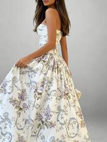 2026 Spring New Women's Clothing:-Border European And American Dresses, Elegant Printed Large-Sleeve Strap Gown - 圖片色 - 查看 4