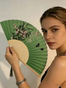 1把复古流苏折扇，中式经典折扇，汉服旗袍配饰，舞蹈表演扇，伴娘扇，家居装饰扇，便携式手持扇 - 多色 - 查看 3