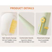 5-In-1 Bottle Cleaning Brush Kit With Straw Cleaner & Extra Sponge Heads - Multifunctional Cleaning Tool For Baby Bottles, Coffee Cups, Tumblers & Reusable Water Bottles - 黃色 - 查看 4