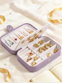 1pc PU Leather Jewelry Organizer Box, Portable Travel Jewelry Storage Box, Multi-Layer Earring & Ring Organizer, Compact Zipper Jewelry Box, Cosmetic Storage Box, Accessory Box, Large Capacity Jewelry Organizer, Jewelry Display Stand, Perfume Storage Box, Waterproof & Anti-Oxidation Material, Effectively Protects Your Rings, Earrings, Necklaces And Other Jewelry, Holiday Gift, Women's Gift, Suitable For Teachers - Multicolor - View 6