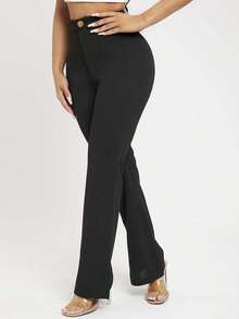 PETITE Pantalones negros de mujer de cintura alta y pierna acampanada - Negro - Ver 3