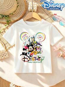 2026 Disney Short-Sleeved T-Shirts Featuring Mickey's Castle, Perfect For Boys And Girls To Wear During Outdoor Activities And Trips To Disneyland. - 白色 - 查看 2