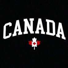 Women's Casual Cotton T-Shirt With Canadian Flag And Heart Print, Short Sleeve, Round Neck, Drop Shoulder, Cute Summer Garment With Slightly Stretchy Fabric - 黑色 5 - 查看 5