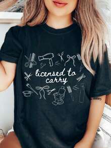 1 camiseta de estilista de cabello, camiseta divertida para peluquero, camiseta de cosmetología con lazo coqueta, regalo para peluquero, regalo lindo para estilista de cabello, camisetas casuales y elegantes, ropa de entrenamiento 100% algodón, transpirable y cómoda, 180g Algodón 100%. - Negro - Ver 1