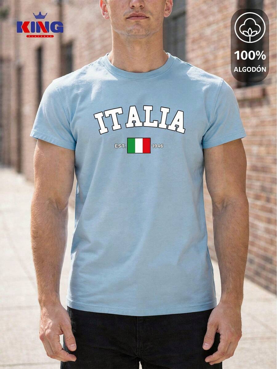 King T-shirt Men T-Shirts - Celeste-est-blanco - View 1