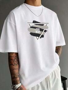 Camiseta de manga corta estampada para hombre, ropa casual de oficina, uso diario, 100% algodón. Camiseta con Estampado Geométrico y Letras para Hombre, 100% Algodón Puro 180GSM, Tallas S-3XL, Camiseta de Moda de Manga Corta con Cuello Redondo, Camisetas Casuales para el Día de los Caídos, Camiseta Básica Transpirable para Uso Diario, Combinación Unisex para Parejas, Atuendo de Moda Urbana para Hombres y Mujeres - Blanco - Ver 7