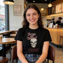 Camisetas De Mujer AlgodóN Camisetas Vintage Unisex De Verano Con Cuello Redondo, Manga Corta, Estampado GráFico Divertido De Calaveras, Estilo GóTico Urbano Vintage Para Hombres Y Mujeres - Negro - Ver 3