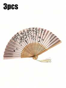 5/4/3/2/1件古典折扇，櫻花花瓣圖案，手工製作復古竹製折扇附流蘇－優雅女性禮物、婚禮伴手禮、傳統中式服飾手持扇，適合春夏、婚禮裝飾與家居裝飾 - 多色 - 查看 15