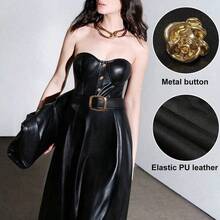 guangzhougaolangshangmao  Vestido tubo ajustado de unicolor con cinturón de metal en la cintura y silueta de línea A para mujer - Negro01 - Ver 8