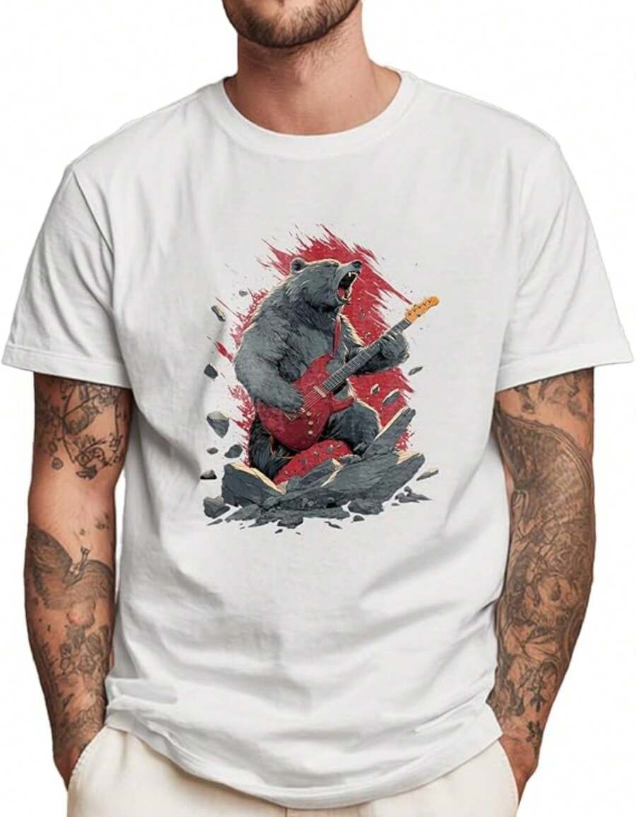 Camisetas gráficas de algodón liso para hombre, manga corta, cuello redondo, estilo retro de los 90, Y2K, 2026, transpirables, para gimnasio, estilo casual, Gutta Bear. - Blanco - Ver 1