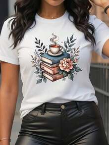 Camiseta de manga corta de moda para primavera y verano de 2026, hecha en México, 180 gramos. Estampado de dibujos animados, modelo de pareja, apta para uso interior o exterior. Cuello redondo, unisex, ideal para oficina y ocio. Paquete de una pieza. - Blanco - Ver 1