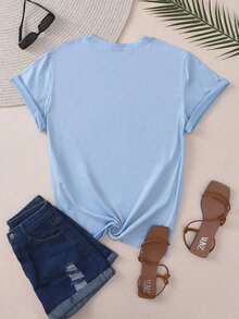 Casual Summer Round Neck T-Shirt, Religious Sportswear, T-Shirt With Psalm 95:1, Christian Sportswear, Biblical Hoodie, Religious T-Shirt, Faith T-Shirt, Christian Gift For Women, Fitted Short Sleeve T-Shirt For Women. - 淺藍色 - 查看 5