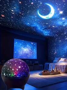 1个黑色星月投影灯，星月投影仪，星月夜灯，星空氛围灯，星月房间投影仪，星月卧室床头氛围灯，星月天花板投影仪，营造梦幻星空氛围，USB供电星月投影仪，适用于房间、卧室、客厅装饰，营造氛围，卧室派对装饰，生日礼物，房间装饰，卧室装饰，灯，灯罩，夜灯，灯光，礼物，卧室照明，派对装饰，卧室用品 - 星月投影 - 查看 2