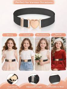 1PC Girls' Decorative Belt For Skirts, Elastic Adjustable Waistband For Kids And Teens, Heart-Shaped Metal Buckle - 1PCS - View 4