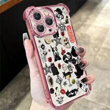 Phone Case: 1pc Gothic Black Cat And Skull Sticker Pattern Phone Case Compatible With Apple  11 12 13 14 15 16 17 ProMax/Plus/Air . Transparent Shock Proof Funky Personality Fashion Exquisite Can Be Given To Friends Or Yourself - 粉色 - 查看 2