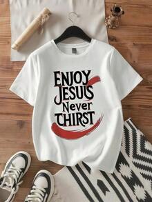 Camiseta Casual para Mujer con Estampado Enjoy Jesus -1Camiseta Algodón - Blanco 4 - Ver 3