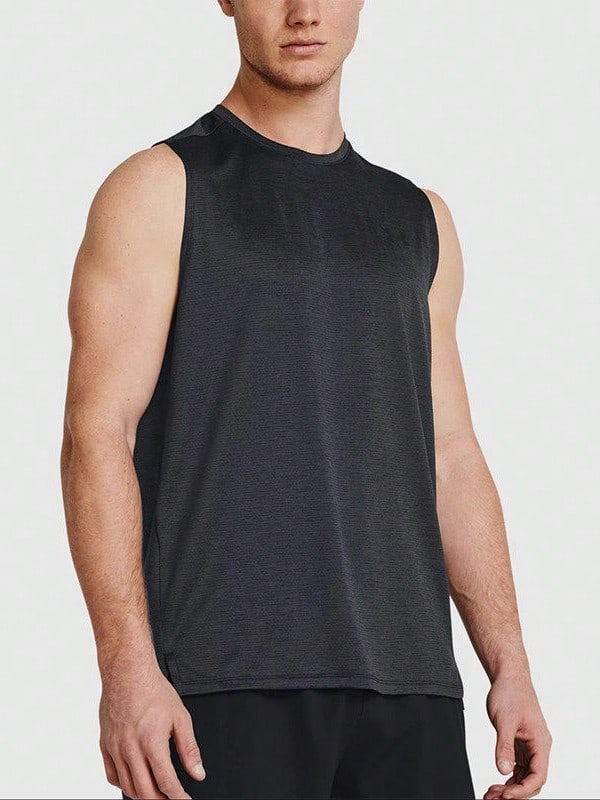 Under Armour UA Tech 男子圓領跑步肌力訓練無袖運動背心 - 黑色 - 查看 1