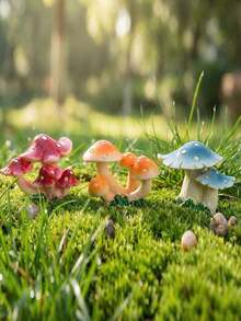 3 pièces Plantes en pot artificielles miniatures colorées en forme de champignon, décoration de paysage micro aquatique avec mousse, style aléatoire - A - View 5