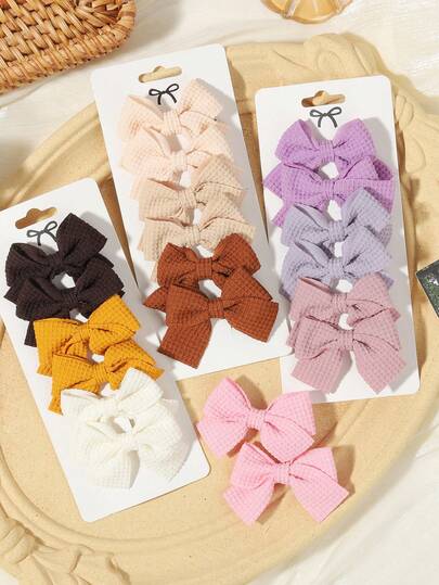 6pcs Solid Color Waffle Bow Side Clips, Soft Fabric Non-Damaging Bangs Clips, Versatile Muted Color Hair Accessories Suitable For Daily Use