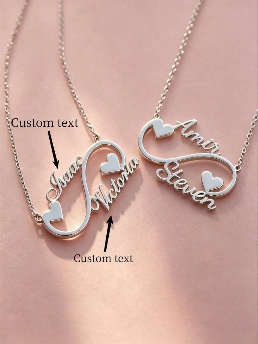 1pc Customized Infinity Dual Name Necklace, Personalized Double Nameplate Heart Pendant Necklace, Unique Custom Design, Birthday Gift, Couple Gift, Mother's Day Gift, Birthday Present, Party Favor, Halloween Accessory, Christmas Gift, Fashionable Summer/Autumn - Multicolor - View 1