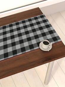 1 pieza Camino de mesa a cuadros negros, mantel de estilo nórdico minimalista para la mesa de comedor/mesa de café, decoración versátil adecuada para el comedor, la cocina y eventos al aire libre - Negro - Ver 5