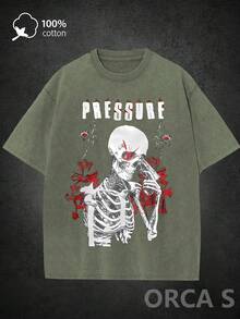 Unisex Urban-Style T-Shirt With A Skull Print And Distressed Effect, 100% Cotton, 220 Grams, Suitable For Concerts, Outdoor Activities, Vacations, Gifts, Outdoor Sports, And Other Occasions. EWCQ - 灰色 - 查看 9