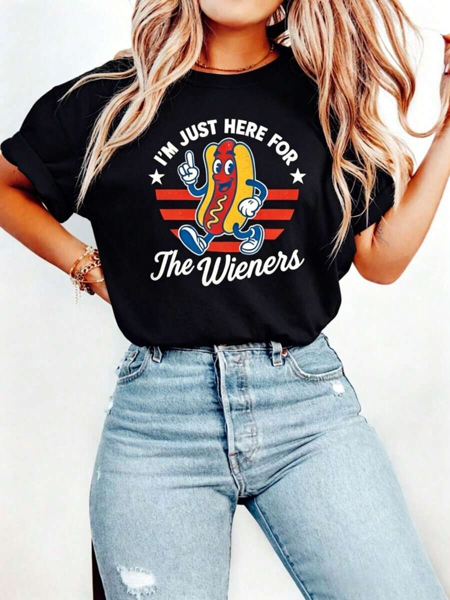 Camiseta "4 de Julio Solo Por Los Hot Dogs", Camiseta Divertida de Hot Dog, Camiseta del Día de la Independencia, Camiseta Retro Patriótica Americana de Hot Dogs - Negro - Ver 1