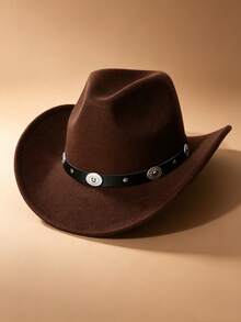 1pc Women's , Western Cowboy Solid Color Heart-Shaped Crown Rolled Brim Felt, Decorated With Silver Chain Circle, Suitable For Outdoor Party, Performance, Hiking, Unisex Versatile Style - Multicolor - View 5