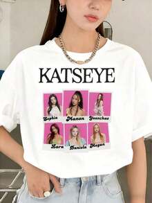 KATSEYE Girls' Christmas T-Shirt, Ships From Mexico, High-Quality Breathable Fabric, Casual Summer T-Shirt For Girls, Round Neck And Short Sleeves, Unisex Style, Christmas Gift, New Year's Gift, Free Shipping - 白色 - 查看 5