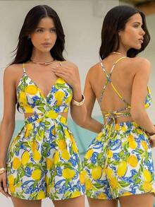 Mono bohemio con estampado retro, sin espalda y con diseño hueco - Multicolor 3 - Ver 1