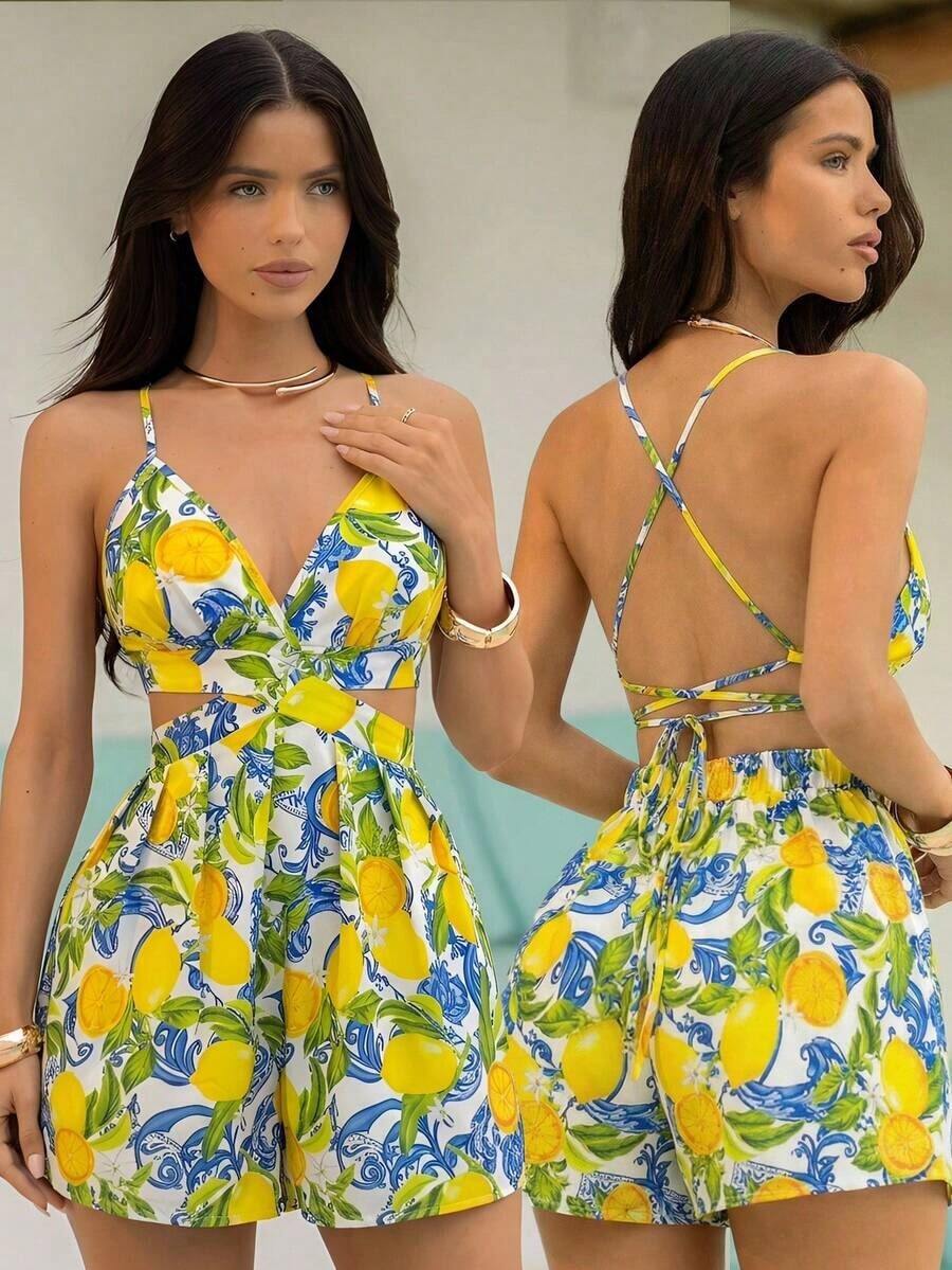 Mono bohemio con estampado retro, sin espalda y con diseño hueco - Multicolor 3 - Ver 1