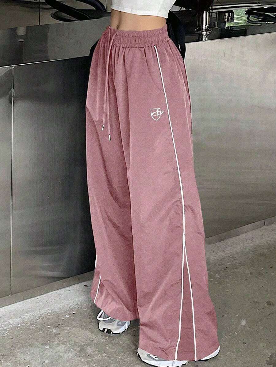 Pantalones casuales de mujer con estampado, cintura con cordón y bolsillos - Rosa - Ver 1
