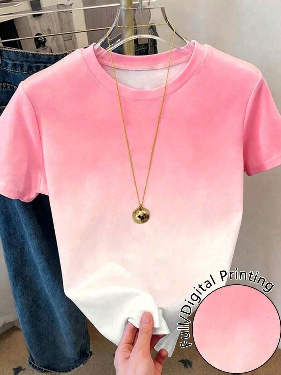 Camiseta de manga corta de ajuste holgado con estampado de rayas de contraste, de uso casual, para ir al trabajo y de moda callejera, para verano - Multicolor 9 - Ver 1