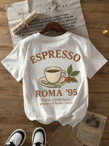 Camiseta de verano casual para mujer, manga corta, estampado de letras, cuello redondo, top de ocio de manga corta, temporada de primavera y verano, ropa de mujer.Rendimiento de alto costo Look ganador Recomendado por mucha gente 8BBO - Blanco - Ver 3