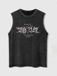 男士復古水洗「Dark Power」背心，金屬核哥德街頭風背心 - 黑色 - 查看 2