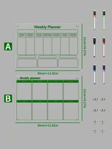 Green Line Acrylic Refrigerator Magnet Set 3pcs Weekly Planner + Monthly Planner Transparent Erasable Schedule Board With Multicolor Pens - Multicolor - View 16