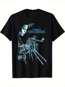 Camiseta de hombre con Edward Manos de Cuchillo - Una camiseta gráfica con estilo que muestra las icónicas manos de Edward, ideal para un outfit gótico de Halloween - Impresión boutique premium, lo que la convierte en un gran regalo para seres queridos - Negro - Ver 7