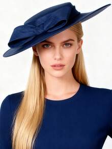 HIMESPORT Elegante tocado de ala ancha para iglesia para mujer, sombrero con lazo grande para ocasiones formales, estilo Kentucky, para dama, boda, novia, cóctel, fiesta de té y vestido, sombrero de copa plana - Multicolor - Ver 5