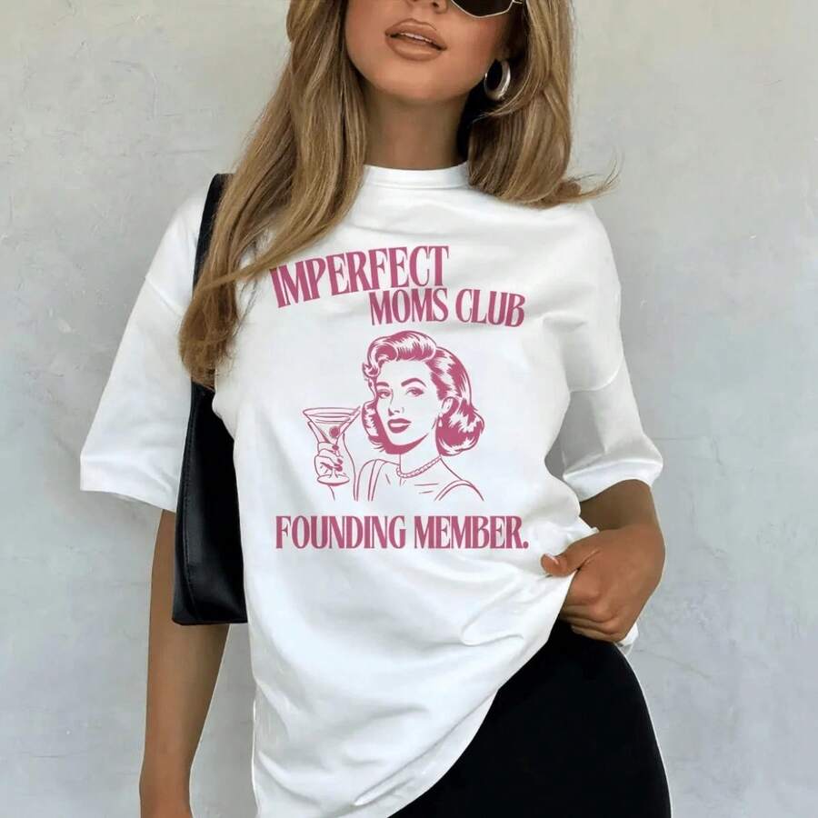 1 pieza Camiseta Retro Club con Estampado de Letras Vintage de Manga Corta 100% Algodón Transpirable con Cuello Redondo 180g Algodón 100% - Blanco - Ver 1