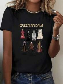 Camisetas unisex modaT Shirt Print ,Graphic-Cotton Tees Size Plus,Casual Queen Amidala Print Short Sleeve Round Neck T-Shirt For Women ,Y2K,Oversized Shirt,Camisetas infantiles con dibujos animados, camisetas de cuello redondo, camisas, camisetas gráficas divertidas para hombre, camisetas con estampados de anime japonés. - Negro - Ver 1