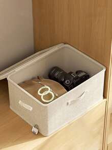 Storage Box With Zippered Lid, Storage Box With Handle, Foldable Lidded Home Cube Basket, Wardrobe Clothes Storage Container - Beige - View 4