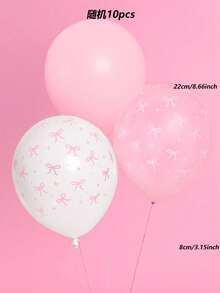 10/20/30/ Pcs Random Pink Bow Balloons, 12 Inch Pastel Light Pink Transparent White Bow Print Coquette Balloon For Women Birthday Bachelorette Party Bridal Shower Wedding Anniversary Decorations Supplies,Baby Shower - Pink - View 13