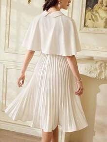 Conjunto elegante vintage clásico de 2 piezas para mujer con capa y mantón de primavera y verano, y vestido con cuello plisado en beige para vacaciones, atuendos de verano para mujer, atuendos casuales de negocios para mujer, atuendos de primavera para mujer, atuendos de profesora para mujer, atuendos de festival para mujer, vestido de Pascua para mujer, ropa de mujer para vacaciones tropicales, vestidos blancos para mujer, vestidos de cumpleaños para mujer, conjuntos de 2 piezas, ropa de iglesia para señoras, vestido de graduación para mujer - Celeste - Ver 10