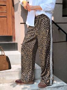 Soltrb Leopard Print Loose Fit Women Pants - Khaki - View 8