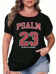 1 Piece Of Women's Oversized Style T-Shirt, With The Text "Psalm 23: The Lord Is My Shepherd", Classic Writing T-Shirt For Those Looking For Comfort, Perfect For Daily Use And Religious Services, Oversized T-Shirt For Women, Ideal For Christmas Parties Or As A Gift, Soft And Comfortable, 180g 100% Cotton. - 黑色 - 查看 3