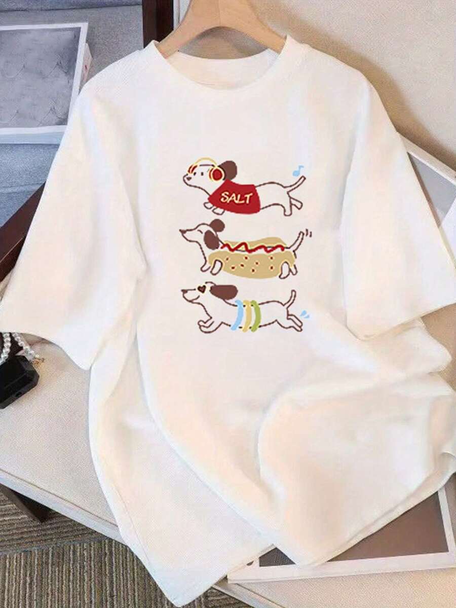 Women's Minimalist Casual Summer T-Shirt, Pure Cotton, Loose Round Neck, Versatile Women's Clothing, Comfortable Casual T-Shirt For Young Girls, Fashionable Short Sleeve Tops For Everyday Wear - 白色 - 查看 1