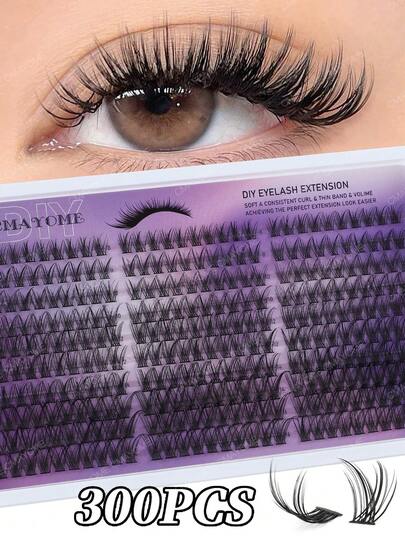 640/608pcs D-Shaped Curled Cluster False Eyelashes, High Capacity Suitable For Beginners, Thick & Fluffy, Can Be DIY In Sections For Eyelash Extensions, Enlarge The Eyes, Light & Reusable, Large Capacity Individual False Lashes, Soft & Natural, Create 3D Eye Makeup With Mixed Lashes, Convenient For DIY At Home, Portable For Travel, Easy To Use For Daily Wear