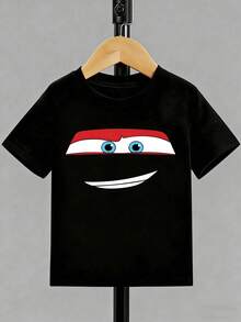 Disney Boys' Super Cool "Cars" Lightning McQueen Graphic T-Shirt - Featuring Fun Racing Prints, A Soft And Casual Crew Neck, And Short Sleeves; A Comfortable, Relaxed-Fit Top Perfect For Everyday Wear And Theme Park Visits. - 黑色 - 查看 2